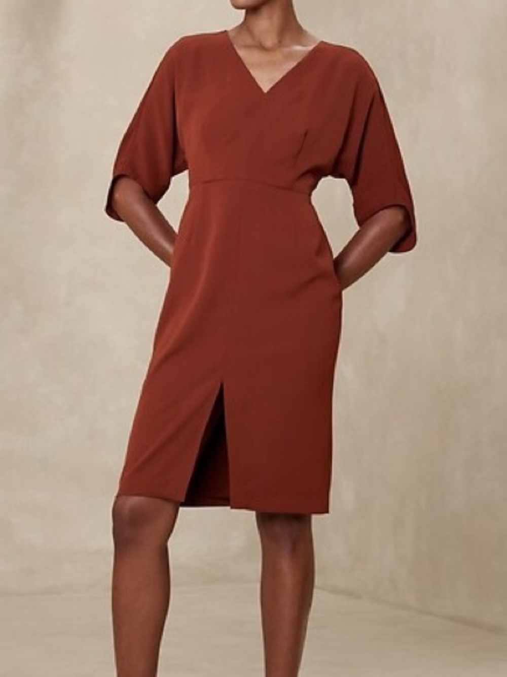 NWT Banana Republic Rust Brick V-Neck Midi Dress 2 Tall